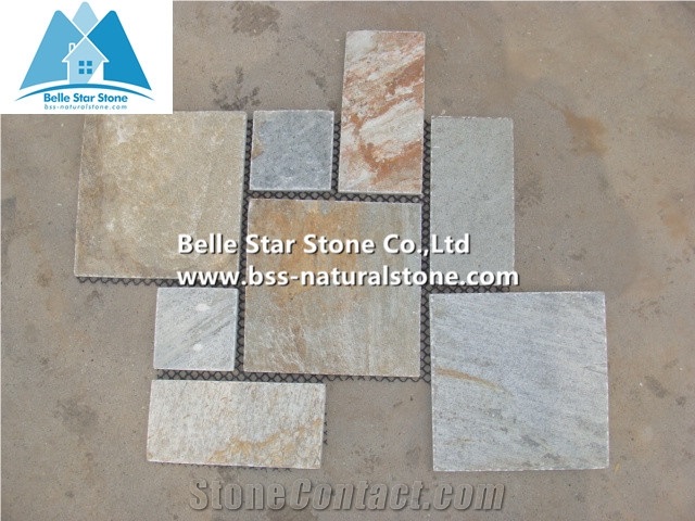 Oyster Split Face Meshed Flagstone,Desert Gold Quartzite Flagstone Walkway Pavers,Golden Honey Quartzite Flagstone Paving,Silver Sunset Quartzite Flagstone Patio,Gold White Quartzite Flagstone