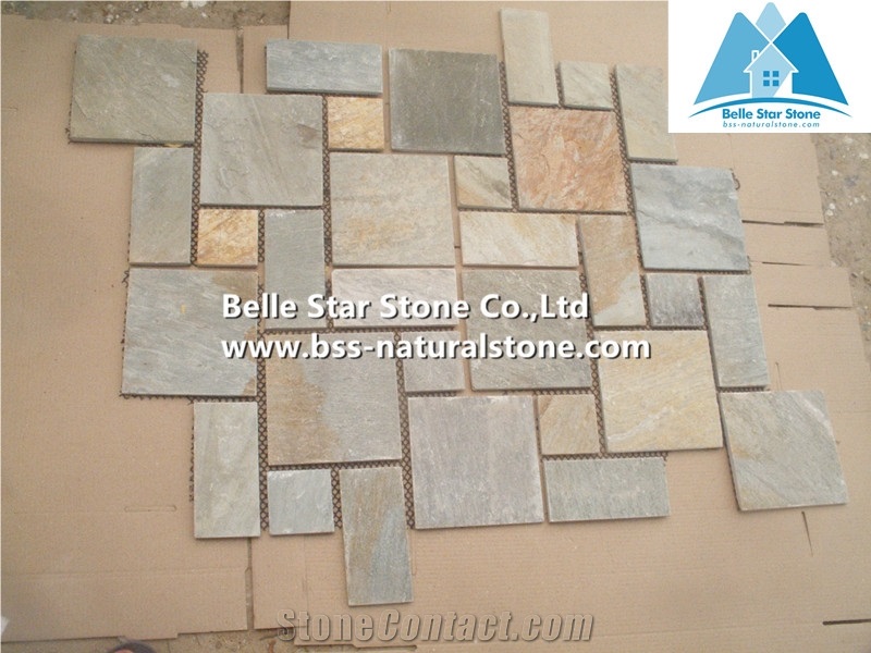 Oyster Split Face Meshed Flagstone,Desert Gold Quartzite Flagstone Walkway Pavers,Golden Honey Quartzite Flagstone Paving,Silver Sunset Quartzite Flagstone Patio,Gold White Quartzite Flagstone