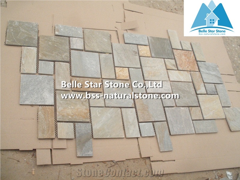 Oyster Split Face Meshed Flagstone,Desert Gold Quartzite Flagstone Walkway Pavers,Golden Honey Quartzite Flagstone Paving,Silver Sunset Quartzite Flagstone Patio,Gold White Quartzite Flagstone