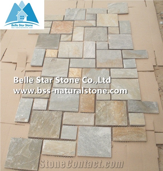 Oyster Split Face Meshed Flagstone,Desert Gold Quartzite Flagstone Walkway Pavers,Golden Honey Quartzite Flagstone Paving,Silver Sunset Quartzite Flagstone Patio,Gold White Quartzite Flagstone