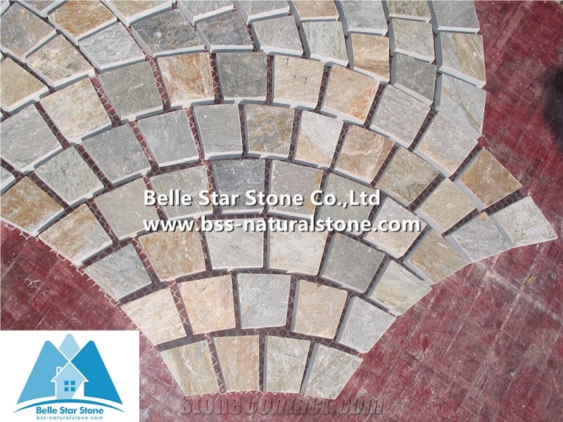Oyster Split Face Slate Fan Pattern Meshed Flagstone,Desert Gold Quartzite Flagstone Patios,Golden Honey Quartzite Flagstone Driveway,Silver Sunset Quartzite Flagstone Pavers,White Gold Flagstone