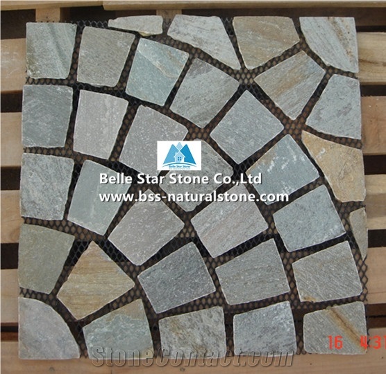 Oyster Split Face Slate Meshed Flagstone,Desert Gold Quartzite Flagstone Driveway,White Gold Flagstone Walkway,Silver Sunset Quartzite Flagstone Patio Pavers,Flagstone Wall,Flagstone Courtyard