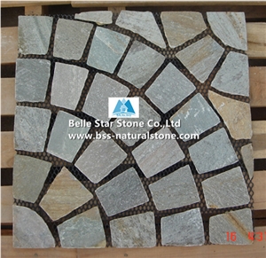 Oyster Split Face Slate Meshed Flagstone,Desert Gold Quartzite Flagstone Driveway,White Gold Flagstone Walkway,Silver Sunset Quartzite Flagstone Patio Pavers,Flagstone Wall,Flagstone Courtyard