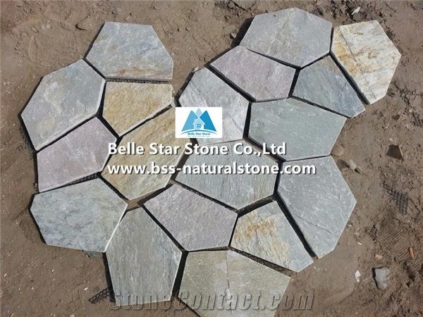 Oyster Split Face Slate Meshed Flagstone,Desert Gold Quartzite Flagstone Walkway,Silver Sunset Quartzite Flagstone Patios,White Gold Quartzite Flagstone Courtyard Pavers,Gold Honey Quartzite Flagstone