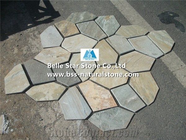 Oyster Split Face Slate Meshed Flagstone,Desert Gold Quartzite Flagstone Walkway,Silver Sunset Quartzite Flagstone Patios,White Gold Quartzite Flagstone Courtyard Pavers,Gold Honey Quartzite Flagstone
