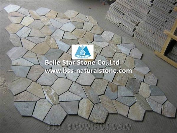 Oyster Split Face Slate Meshed Flagstone,Desert Gold Quartzite Flagstone Walkway,Silver Sunset Quartzite Flagstone Patios,White Gold Quartzite Flagstone Courtyard Pavers,Gold Honey Quartzite Flagstone