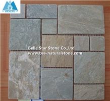 Oyster Split Face Slate Mosaic,Desert Gold Quartzite Mosaic Wall,Golden Honey Quartzite Floor Mosaic,White Gold Quartzite Mosaic Pattern,Silver Sunset Quartzite Mosaic Tiles,Interior Wall Stone Mosaic