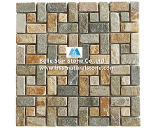 Oyster Split Face Slate Mosaic,Desert Gold Quartzite Mosaic Wall Tiles,Silver Sunset Quartzite Floor Mosaic,White Gold Stone Mosaic,Golden Honey Quartzite Mosaic Pattern,Mosaic Flooring,Brick Mosaic