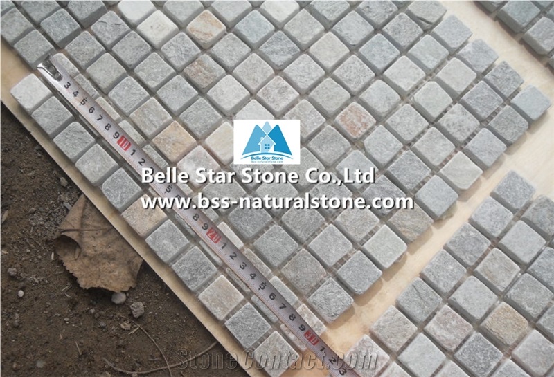 Oyster Split Face Slate Mosaic,Desert Gold Quartzite Wall Mosaic,Silver Sunset Quartzite Mosaic Pattern,Golden Honey Quartzite Floor Mosaic,White Gold Quartzite Mosaic Tiles,Oyster Stone Mosaic