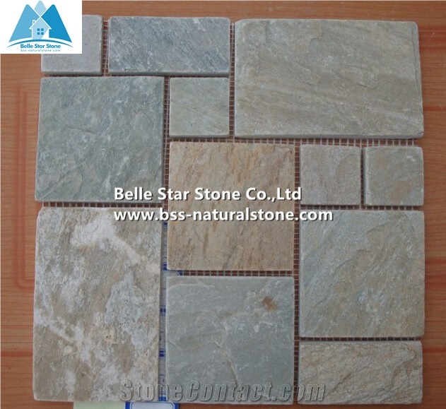 Oyster Split Face Slate Wall Mosaic,Desert Gold Quartzite Stone Mosaic,Golden Honey Quartzite Floor Mosaic,White Gold Quartzite Mosaic Pattern,Silver Sunset Quartzite Mosaic Tiles