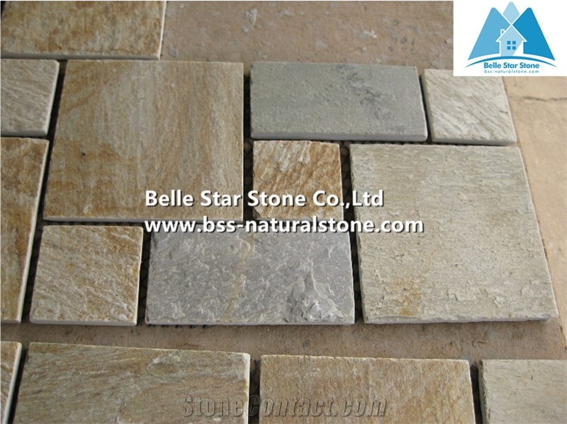 Oyster Split Face Slate Wall Mosaic,Desert Gold Quartzite Stone Mosaic,Golden Honey Quartzite Floor Mosaic,White Gold Quartzite Mosaic Pattern,Silver Sunset Quartzite Mosaic Tiles