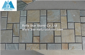 Oyster Split Face Slate Wall Mosaic,Desert Gold Quartzite Stone Mosaic,Golden Honey Quartzite Floor Mosaic,White Gold Quartzite Mosaic Pattern,Silver Sunset Quartzite Mosaic Tiles