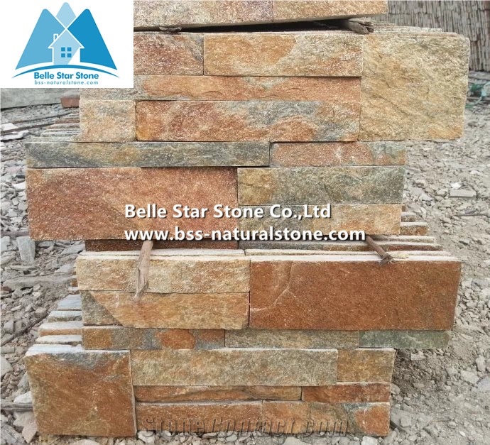 Rustic Quartzite 18X35 S Clad Stacked Stone, Natural Culture Stone,Multi Color Ledgestone Panels,Rustic Thin Stone Veneer,Outdoor Wall Stone Panel,Indoor S Cut Stone Cladding