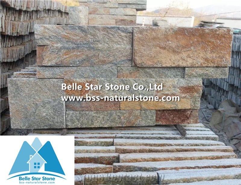 Rustic Quartzite 18X35 S Clad Stacked Stone, Natural Culture Stone,Multi Color Ledgestone Panels,Rustic Thin Stone Veneer,Outdoor Wall Stone Panel,Indoor S Cut Stone Cladding