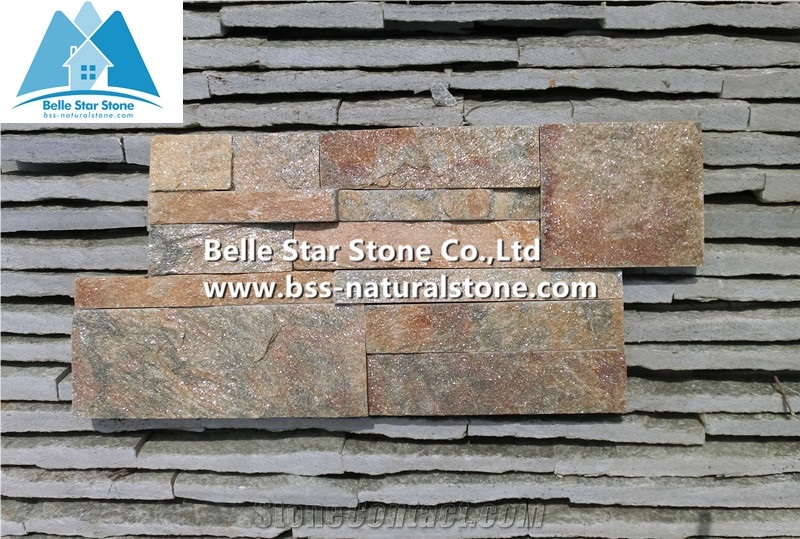 Rustic Quartzite 18X35 S Clad Stacked Stone, Natural Culture Stone,Multi Color Ledgestone Panels,Rustic Thin Stone Veneer,Outdoor Wall Stone Panel,Indoor S Cut Stone Cladding