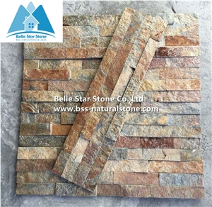 Rustic Quartzite Stone Cladding,Multicolor Quartzite Stacked Stone,Silver Sunset Quartzite Culture Stone,Natural Thin Stone Veneer,Outdoor Quartzite Ledge Stone,Indoor Stone Wall Panel