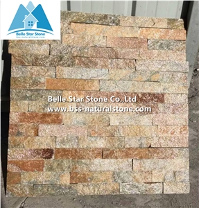 Rustic Quartzite Stone Cladding,Multicolor Quartzite Stacked Stone,Silver Sunset Quartzite Culture Stone,Natural Thin Stone Veneer,Outdoor Quartzite Ledge Stone,Indoor Stone Wall Panel