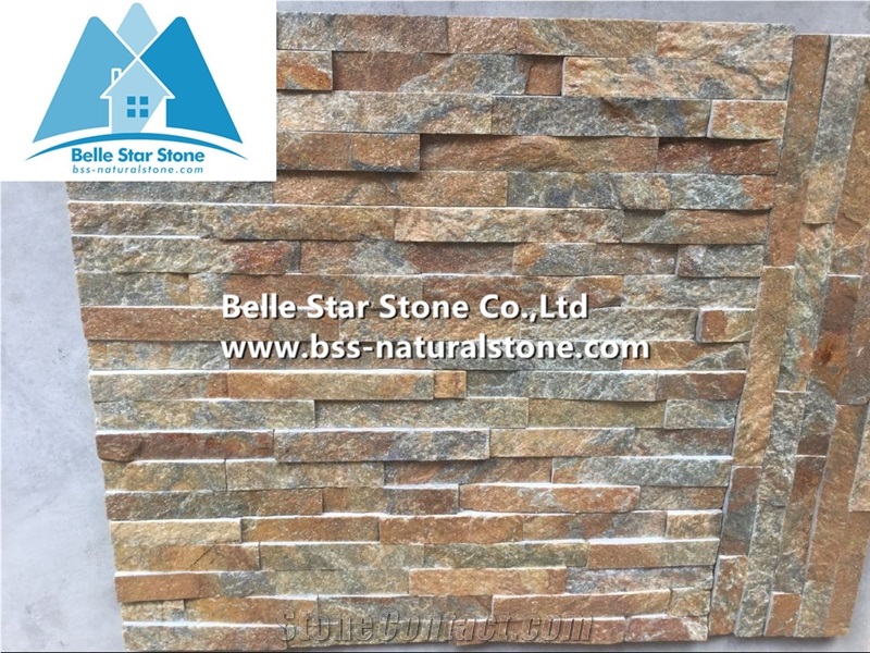 Rustic Quartzite Stone Cladding,Multicolor Quartzite Stacked Stone,Silver Sunset Quartzite Culture Stone,Natural Thin Stone Veneer,Outdoor Quartzite Ledge Stone,Indoor Stone Wall Panel