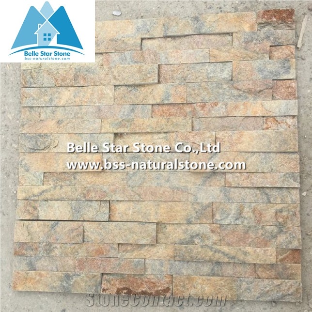 Rustic Quartzite Stone Cladding,Multicolor Quartzite Stacked Stone,Silver Sunset Quartzite Culture Stone,Natural Thin Stone Veneer,Outdoor Quartzite Ledge Stone,Indoor Stone Wall Panel
