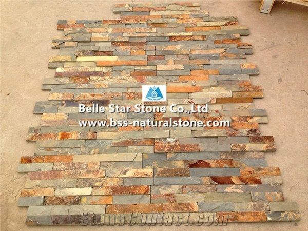 Rusty Split Face Slate Culture Stone,Multicolour Riven Slate Stacked Stone,Copper Rust Slate Stone Panel,Autumn Rose Slate Stone Cladding,Sunset Slate Ledgestone,Natural Ledger Panels,Split Face Wall