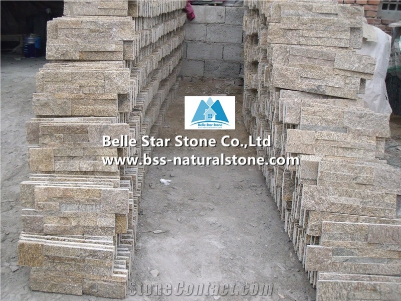 Sesame Yellow Granite S Cut Stone Cladding,Tiger Skin Yellow Granite Culture Stone,Yellow Granite Stacked Stone,18x35 Thin Stone Veneer,Granite Stone Wall Panel,Yellow Granite Ledger Stone