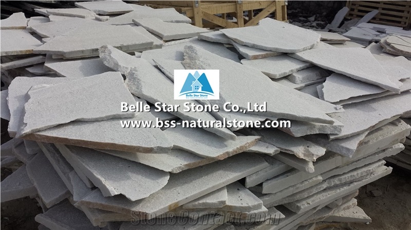 Snow White Quartzite Random Flagstone,Super White Irregular Flagstone,Quartzite Crazy Stone,White Random Stone,Natural Random Flagstone Wall,White Flagstone Walkway Pavers,Flagstone Patio,Flagstone