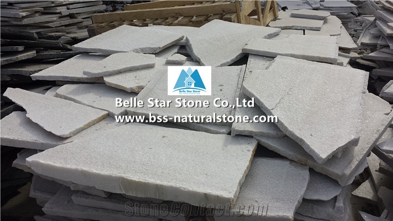 Snow White Quartzite Random Flagstone,Super White Irregular Flagstone,Quartzite Crazy Stone,White Random Stone,Natural Random Flagstone Wall,White Flagstone Walkway Pavers,Flagstone Patio,Flagstone