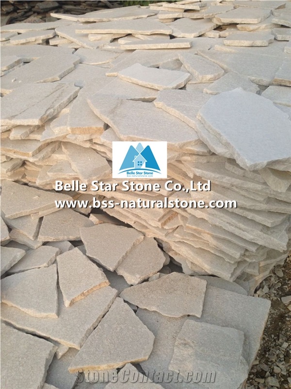 Snow White Quartzite Random Flagstone,Super White Irregular Flagstone,Quartzite Crazy Stone,White Random Stone,Natural Random Flagstone Wall,White Flagstone Walkway Pavers,Flagstone Patio,Flagstone