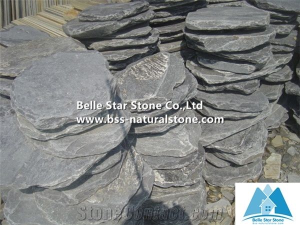 Xingzi Black Slate Paving Set,Black Slate Stepping Stone,Dark Grey Slate Garden Pavements,Nature Stone Patio Pavers for Landscaping Decor,Charcoal Grey Slate Round Stepping Stone,Garden Walkway Patios