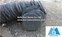 Xingzi Black Slate Paving Set,Black Slate Stepping Stone,Dark Grey Slate Garden Pavements,Nature Stone Patio Pavers for Landscaping Decor,Charcoal Grey Slate Round Stepping Stone,Garden Walkway Patios