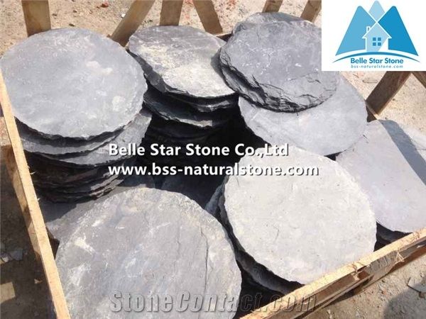 Xingzi Black Slate Paving Set,Black Slate Stepping Stone,Dark Grey Slate Garden Pavements,Nature Stone Patio Pavers for Landscaping Decor,Charcoal Grey Slate Round Stepping Stone,Garden Walkway Patios