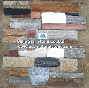 Yellow Granite Cemented Stacked Stone,Multicolor Slate Stone Cladding with Concrete Back,Black Quartzite Culture Stone,Mixed Colors Real Stone Veneer,Natural Slate Stone Wall Panel,Purple Ledgestone