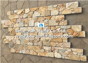 Yellow Slate Cemented Stacked Stone,Natural Split Face Slate Culture Stone Back with Concrete,Yellow Ledgestone,Slate Z Clad Stone Cladding,Real Stone Veneer,Thick Stone Panel,Yellow Wall Cladding