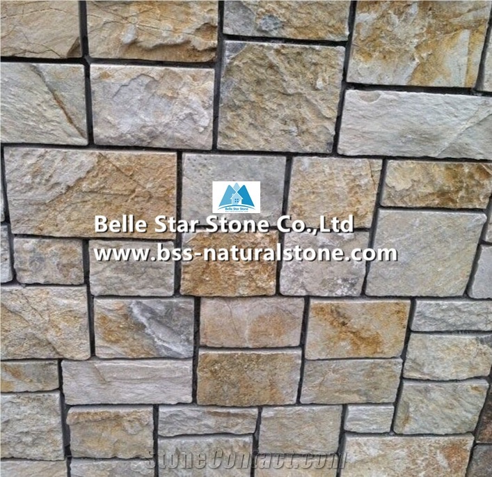 Yellow Slate Fieldstone,Split Face Slate Loose Ledge Stone,Yellow Landscaping Wall Stone,Natural Slate Field Stone Veneer,Outdoor Building Wall Facading,Fireplace Wall Cladding,Slate Random Stone