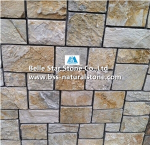 Yellow Slate Fieldstone,Split Face Slate Loose Ledge Stone,Yellow Landscaping Wall Stone,Natural Slate Field Stone Veneer,Outdoor Building Wall Facading,Fireplace Wall Cladding,Slate Random Stone