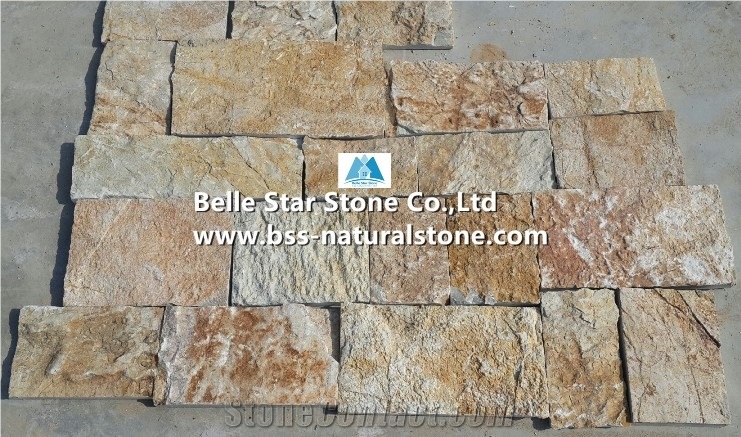 Yellow Slate Fieldstone,Split Face Slate Loose Ledge Stone,Yellow Landscaping Wall Stone,Natural Slate Field Stone Veneer,Outdoor Building Wall Facading,Fireplace Wall Cladding,Slate Random Stone