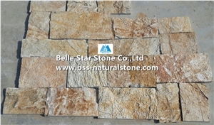 Yellow Slate Fieldstone,Split Face Slate Loose Ledge Stone,Yellow Landscaping Wall Stone,Natural Slate Field Stone Veneer,Outdoor Building Wall Facading,Fireplace Wall Cladding,Slate Random Stone
