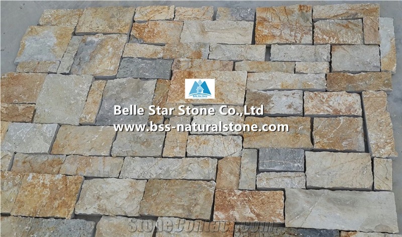 Yellow Slate Fieldstone,Split Face Slate Loose Ledge Stone,Yellow Landscaping Wall Stone,Natural Slate Field Stone Veneer,Outdoor Building Wall Facading,Fireplace Wall Cladding,Slate Random Stone
