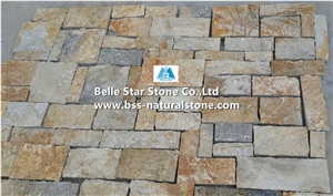 Yellow Slate Fieldstone,Split Face Slate Loose Ledge Stone,Yellow Landscaping Wall Stone,Natural Slate Field Stone Veneer,Outdoor Building Wall Facading,Fireplace Wall Cladding,Slate Random Stone