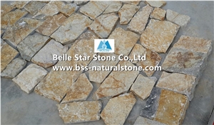 Yellow Slate Random Flagstone,Split Face Slate Irregular Flagstone,Yellow Flagstone Wall,Slate Landscaping Wall Stone,Outdoor Building Wall Facades,Slate Random Stone,Yellow Flagstone Cladding