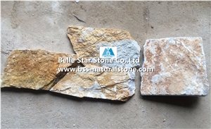 Yellow Slate Random Flagstone,Split Face Slate Irregular Flagstone,Yellow Flagstone Wall,Slate Landscaping Wall Stone,Outdoor Building Wall Facades,Slate Random Stone,Yellow Flagstone Cladding
