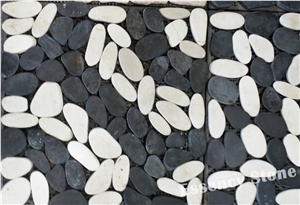 Black and White Sliced Flat River Stone Pebble Mosaic Tile,Polished Pebble on Mesh,Sliced Pebble Tile Black and White Sliced Flat River Stone Pebble Mosaic Tile,Polished Pebble on Mesh,Sliced Pebble Tile