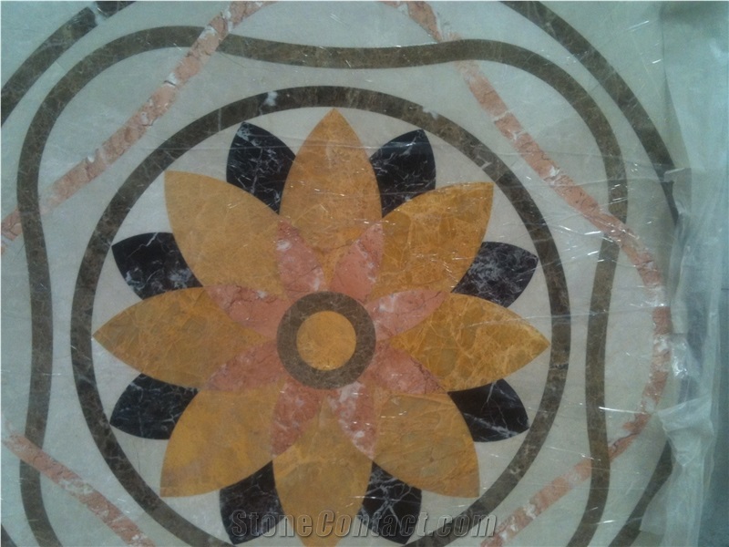 Natural Marble Stone Waterjet Square and Round Medallion for Hotel Lobby and Home Floor & Wall Decoration 100x100cm,120x120cm, Other Custom Size
