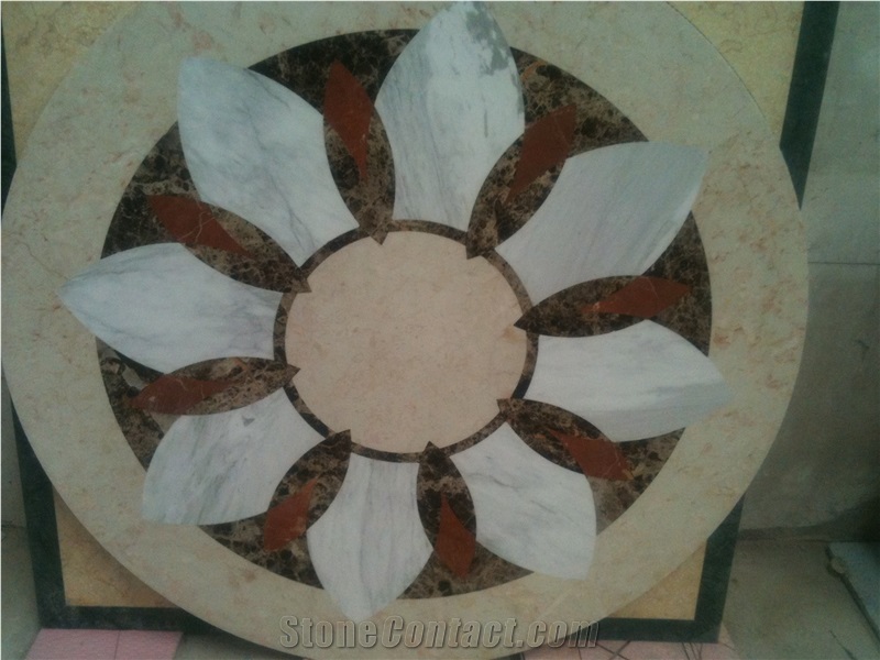 Natural Marble Stone Waterjet Square and Round Medallion for Hotel Lobby and Home Floor & Wall Decoration 100x100cm,120x120cm, Other Custom Size