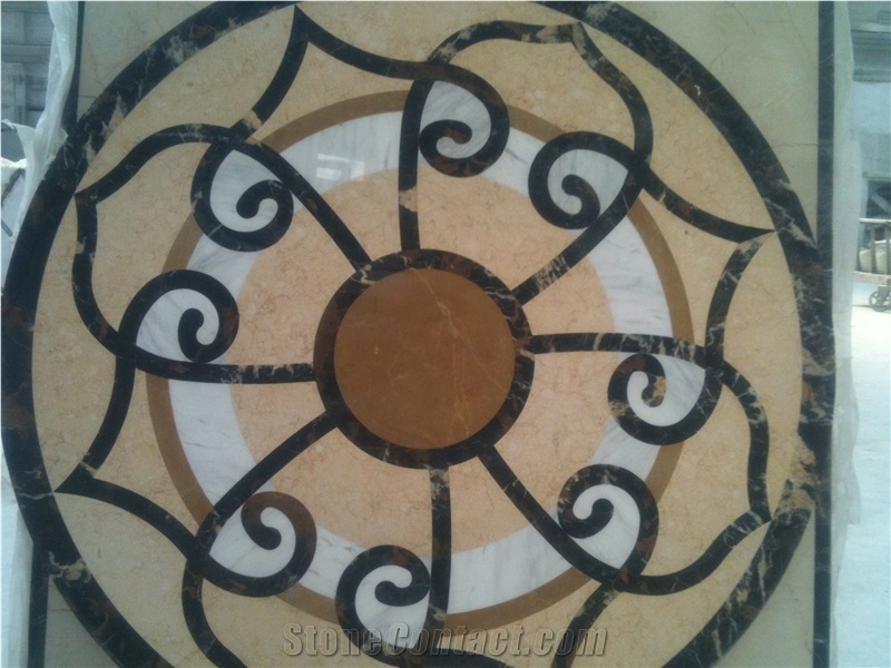 Natural Marble Stone Waterjet Square and Round Medallion for Hotel Lobby and Home Floor & Wall Decoration 100x100cm,120x120cm, Other Custom Size