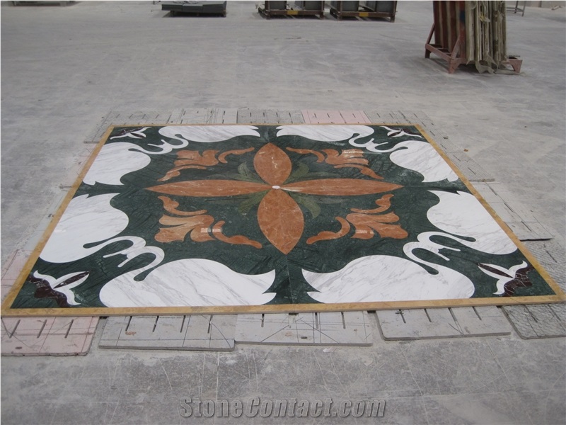 Natural Marble Stone Waterjet Square and Round Medallion for Hotel Lobby and Home Floor & Wall Decoration 100x100cm,120x120cm, Other Custom Size