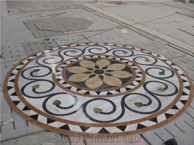 Natural Marble Stone Waterjet Square and Round Medallion for Hotel Lobby and Home Floor & Wall Decoration 100x100cm,120x120cm, Other Custom Size