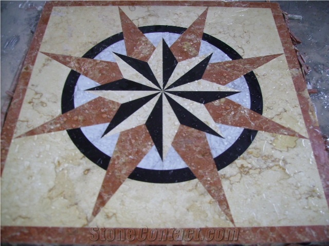 Natural Marble Stone Waterjet Square and Round Medallion for Hotel Lobby and Home Floor & Wall Decoration 100x100cm,120x120cm, Other Custom Size