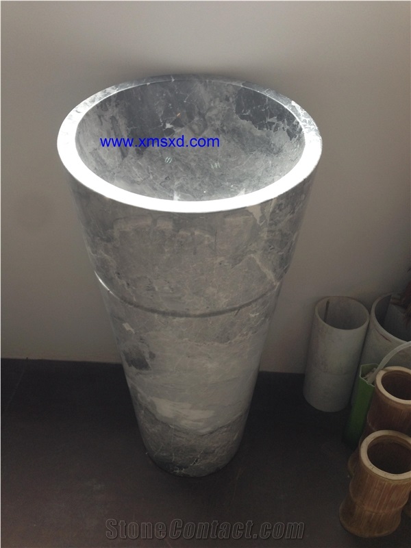 Yabo Grey/Gray Marble Sinks,Vessel Sinks,Pedestal Basins,Bathroom Sinks,Hotel Pedestal Basins,Round Basins,Round Sinks