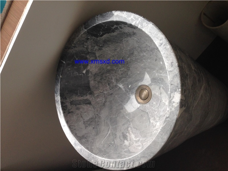 Yabo Grey/Gray Marble Sinks,Vessel Sinks,Pedestal Basins,Bathroom Sinks,Hotel Pedestal Basins,Round Basins,Round Sinks